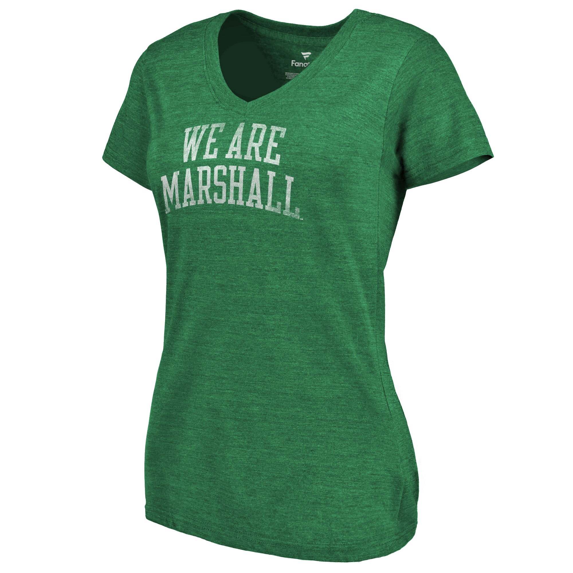 2020 NCAA Fanatics Branded Marshall Thundering Herd Women Heathered Kelly Green Arched Battle Cry TriBlend VNeck TShirt